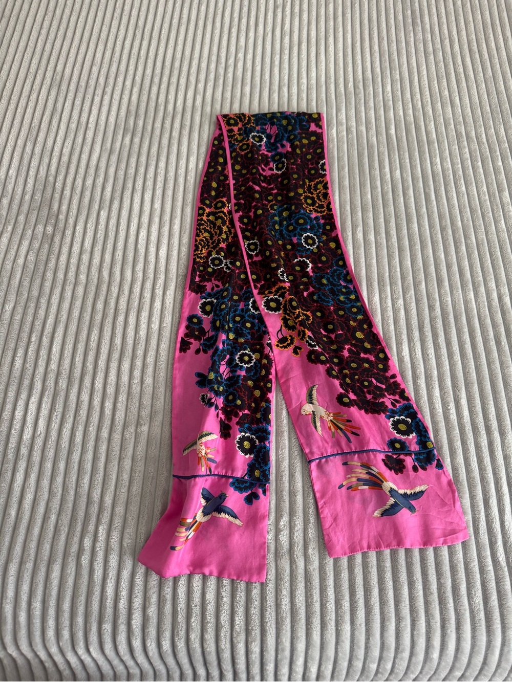 Pink Floral Bird Print Long Scarf Ann Taylor or LOFT Approx. 63”